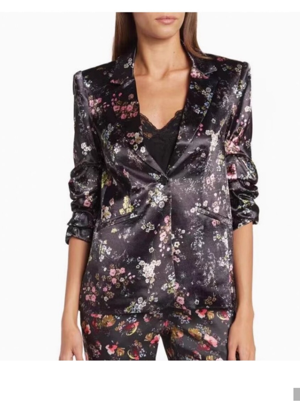 Cinq a Sept Kylie Floral-Print Soft Jacket Sz 6 Sakura Floral Black